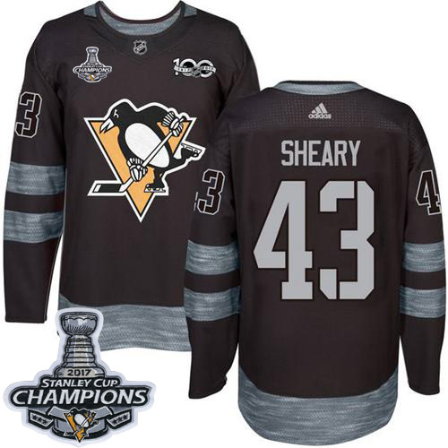 Adidas Penguins #43 Conor Sheary Black 1917-100th Anniversary Stanley Cup Finals Champions Stitched NHL Jersey